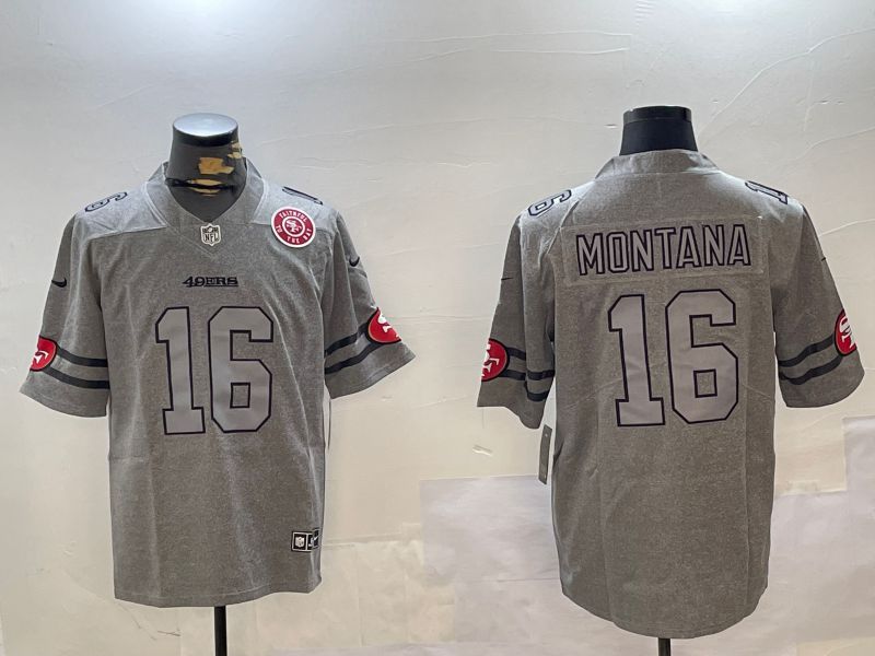 Men San Francisco 49ers #16 Montana Grey Throwback 2024 Nike Limited NFL Jersey style 12303